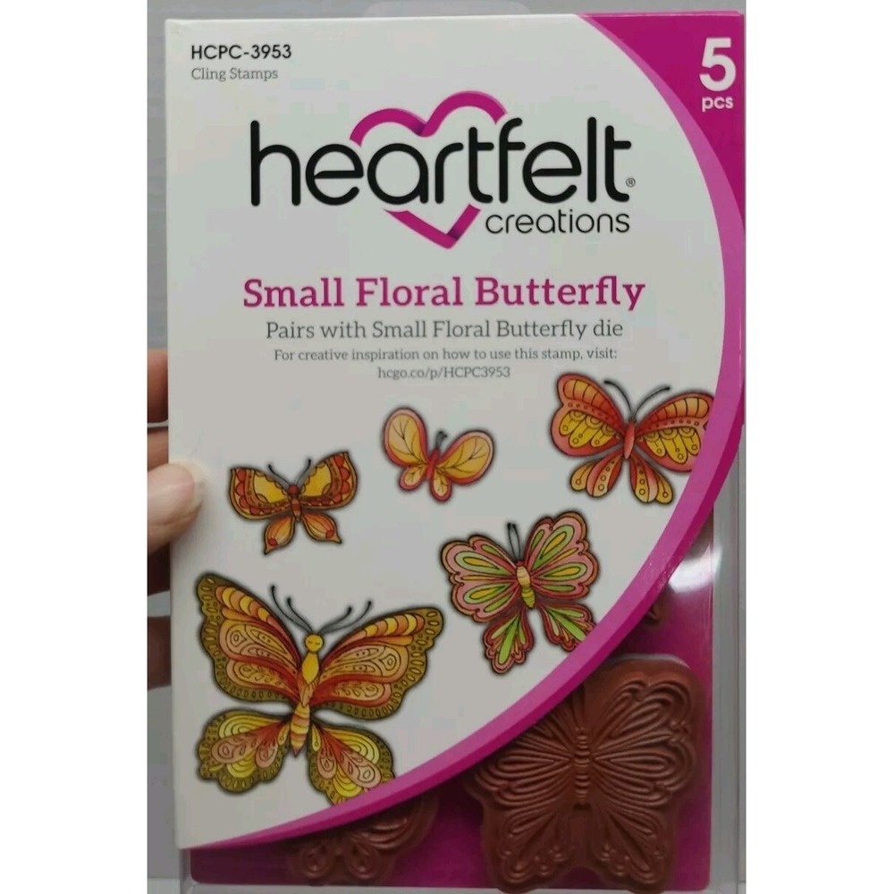 Scrapbook Cling‎ Stamps Heartfelt Creations Small Floral Butterfly HCPC 3953